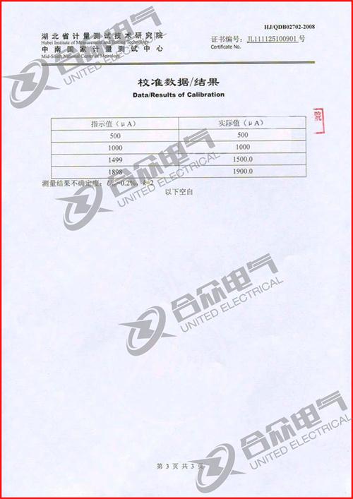 數(shù)字微安表證書(shū)